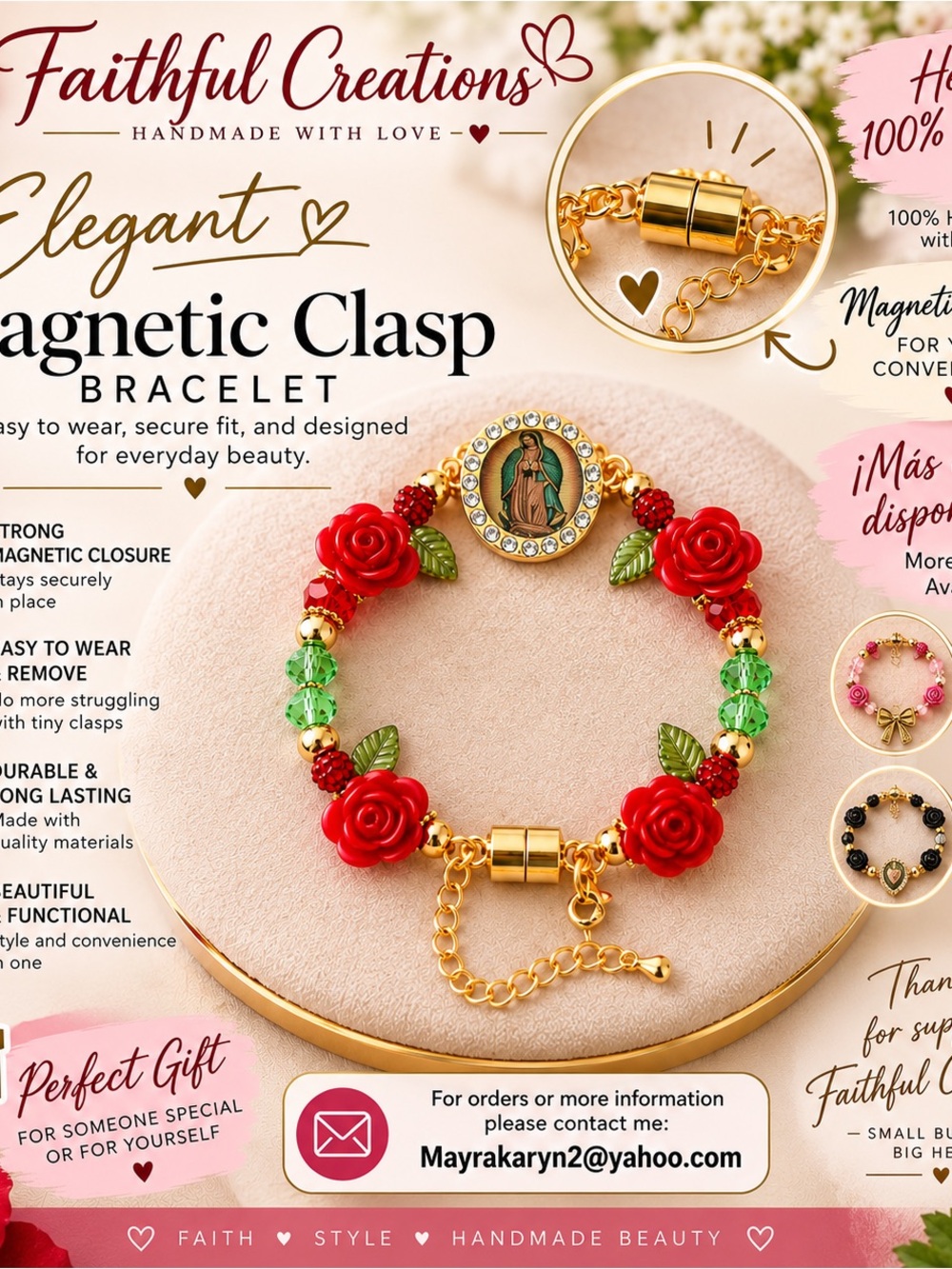 Red Rose Magnetic Clasp Bracelet